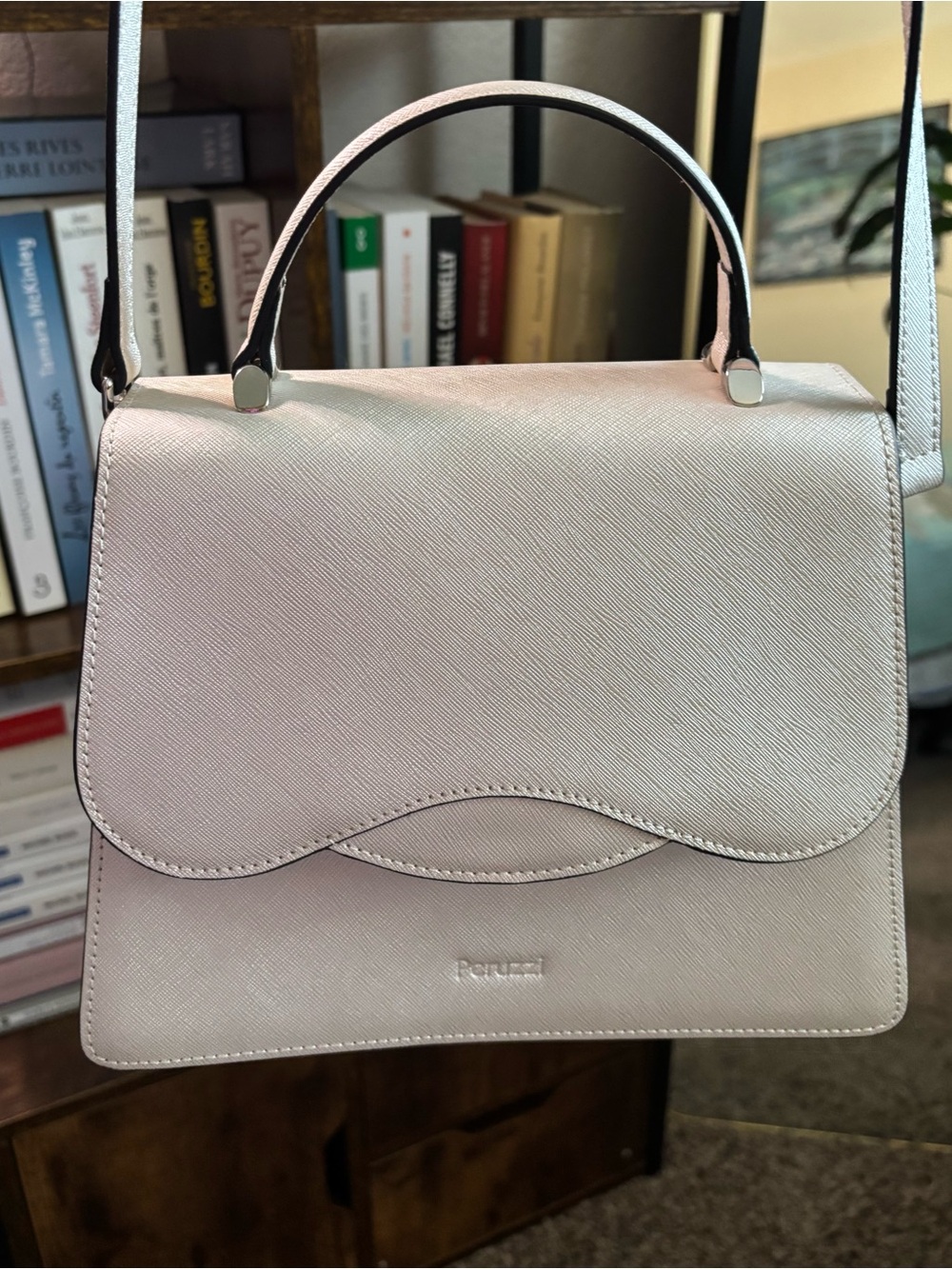 Women's Top-Handle Metallic Nude Leather Crossbody Bag